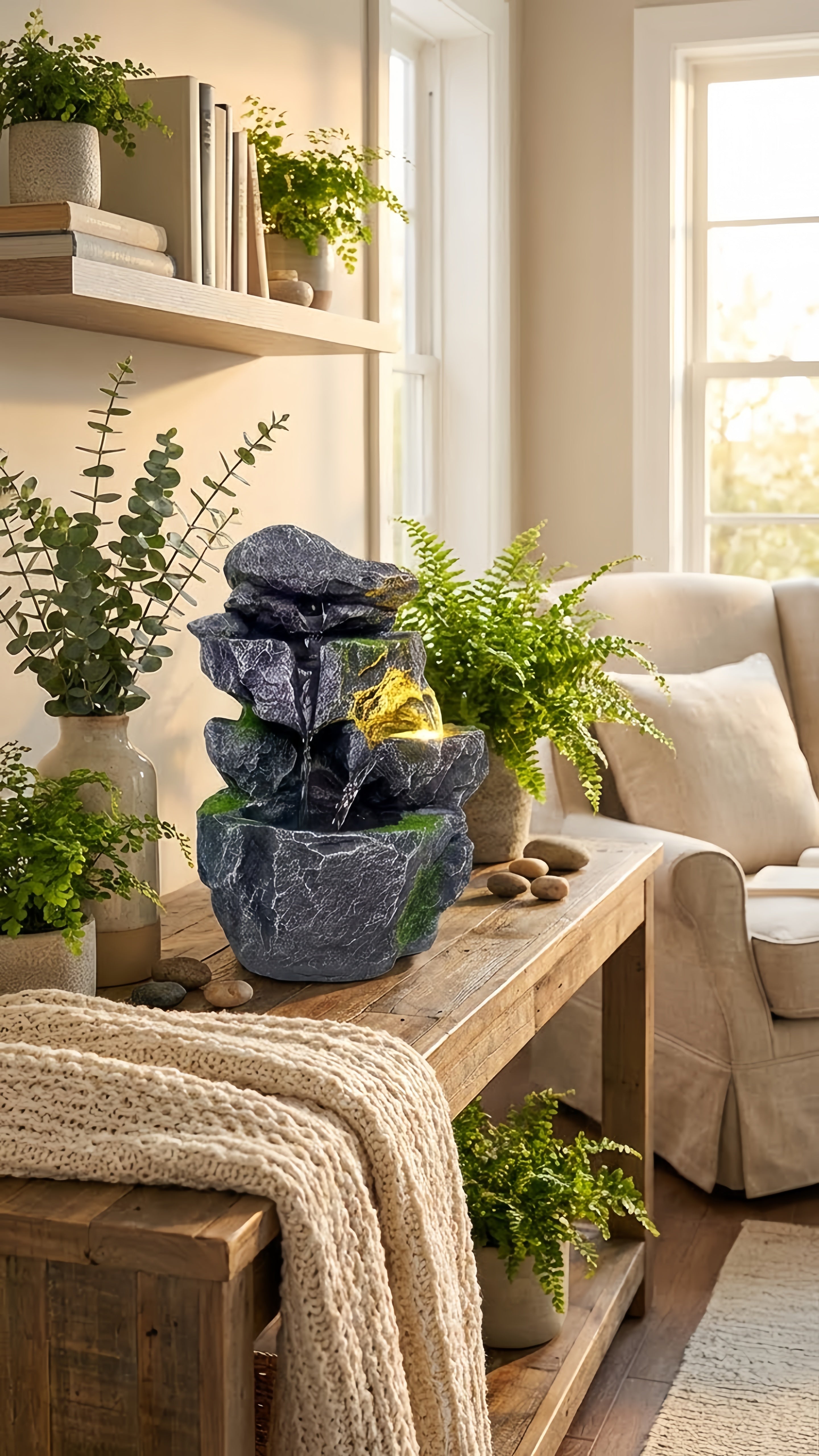 Fontaine LED Intérieure: Votre Oasis de Calme et d'Ambiance Naturelle